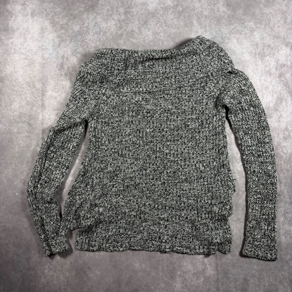 Faded Glory Womens Gray Marled Knit Off Shoulder Sweater M Long Sleeve Y2K